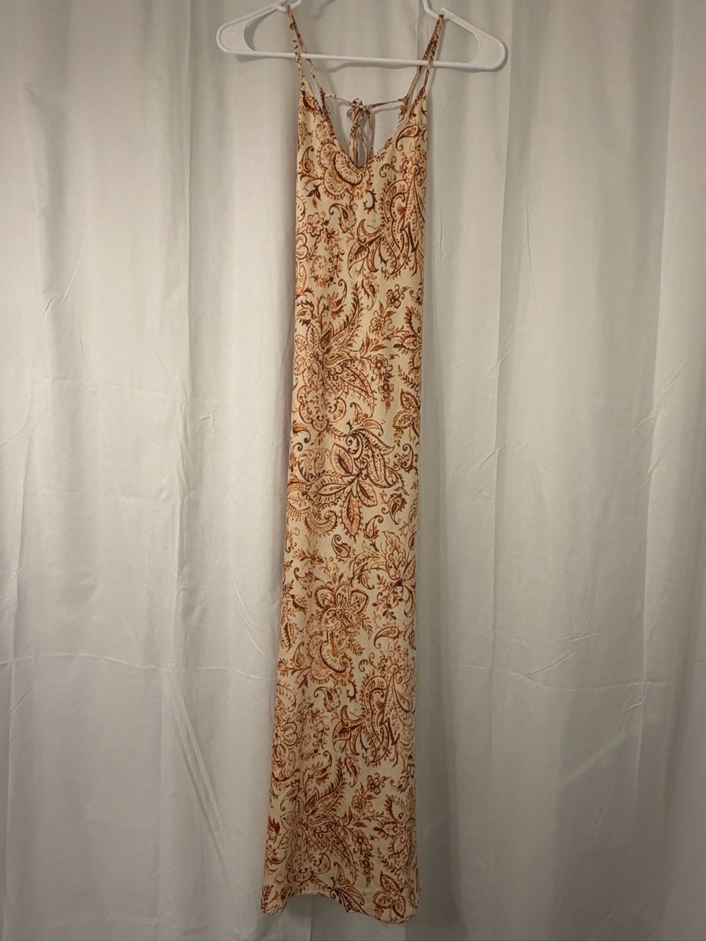 Dress Forum Cream Maxi Slip Dress with Brown Paisley Print